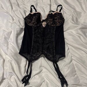 Victoria's Secret Black Basque Bustier with Nude Trim